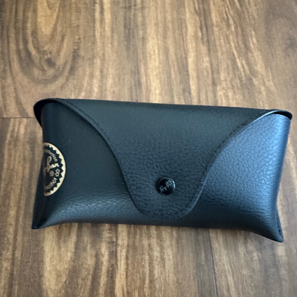 Rayban Black Leather Sunglasses Case with Gold Logo Accent